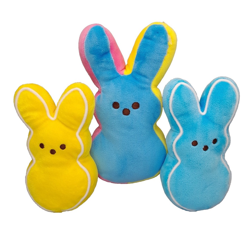 Just Born Peeps Easter‎ Bunny Plush Lot of 3 Blue Yellow Multicolor Stuffed Toys